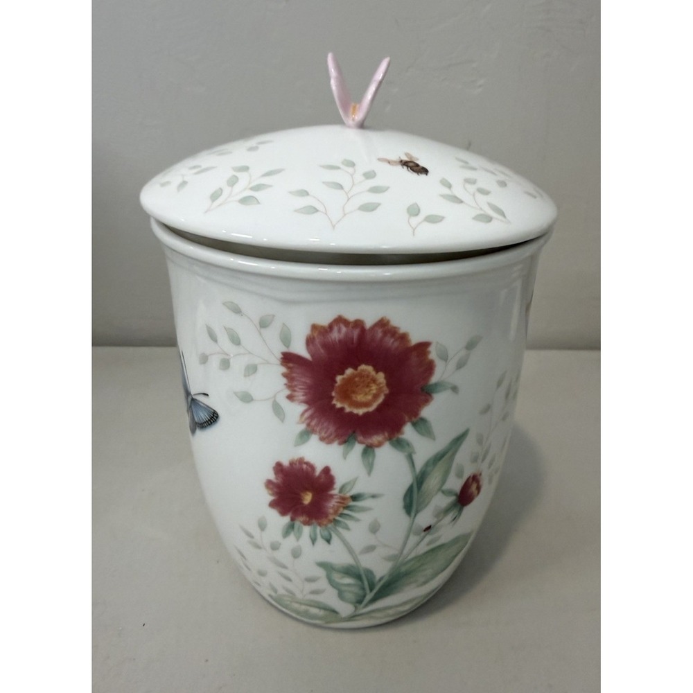 Lenox Porcelain Butterfly Meadow Large Canister with Lid 9"T Bee Floral